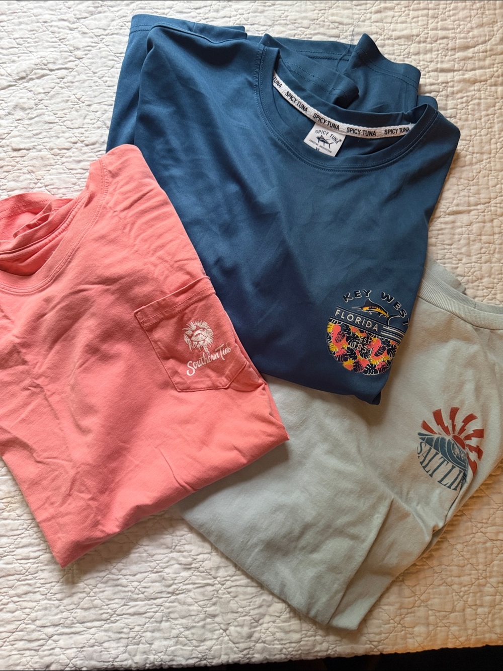 Salt Life Navy Graphic Short Sleeve Tee with Coral & Light Blue Tees
